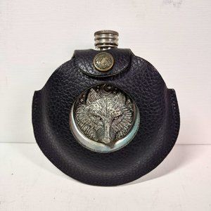 Pewter flask in leather case